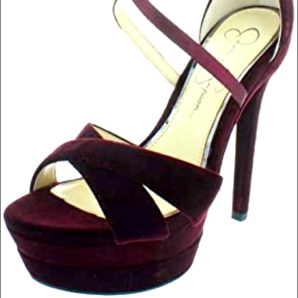 Jessica Simpson Roxelle Oxblood Velvet Platform Strappy Heel, 9.5